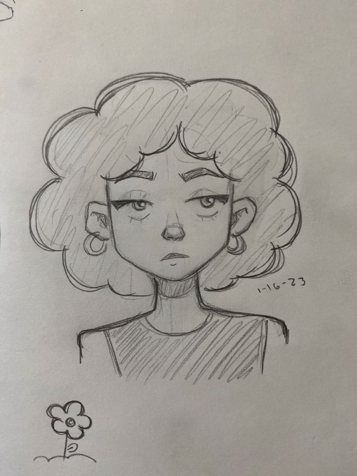 Desenho a Lápis: retrato de garota com cabelo cacheado