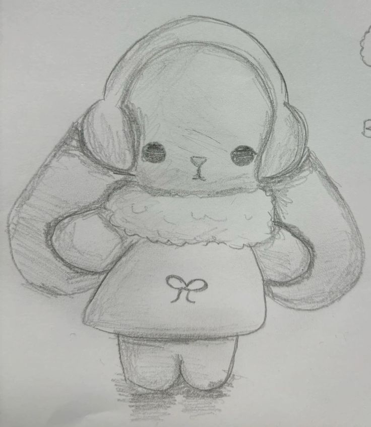 Desenho a Lápis: coelho fofo com casaco de inverno