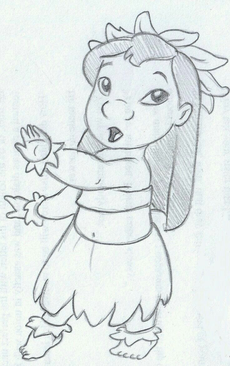 Desenho a Lápis: Lilo de Lilo e Stitch dançando
