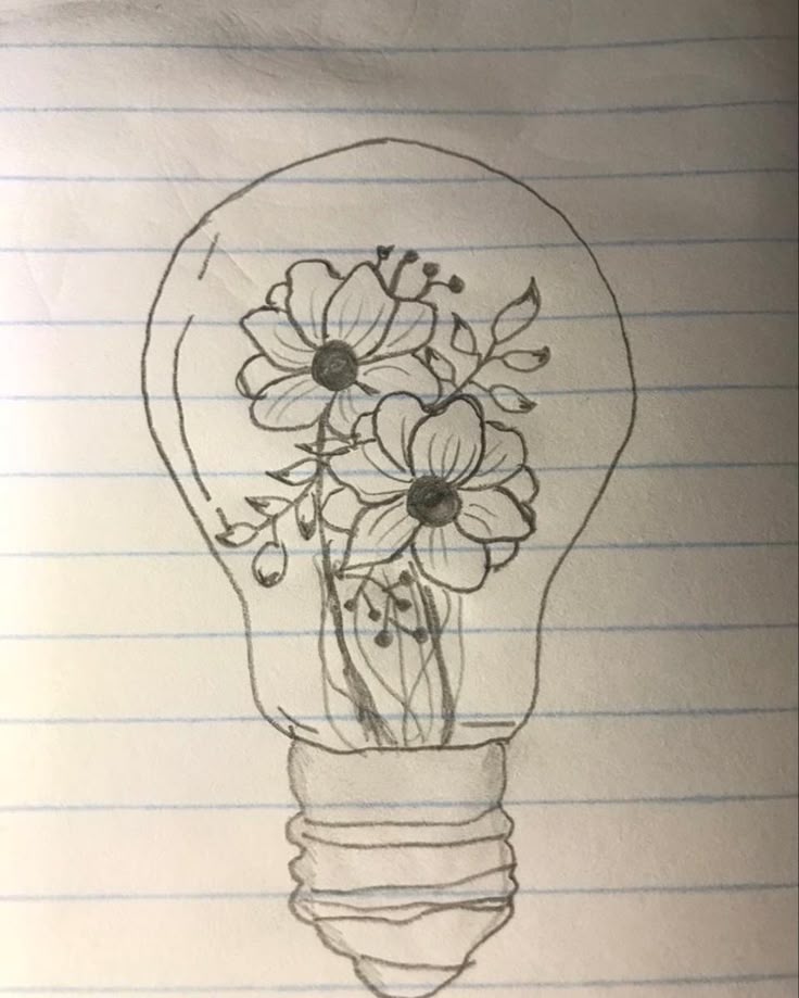Desenho a Lápis: flores em uma lâmpada fácil