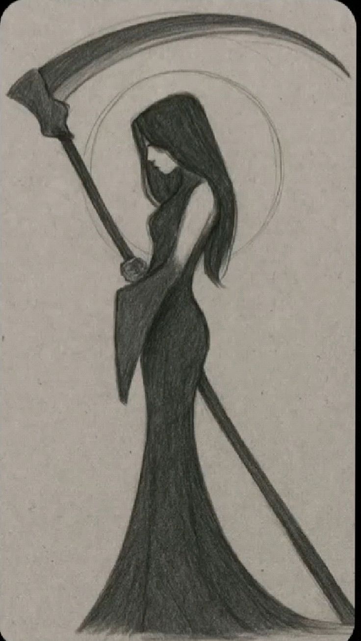 Desenho a Lápis: figura feminina com foice para desenhar