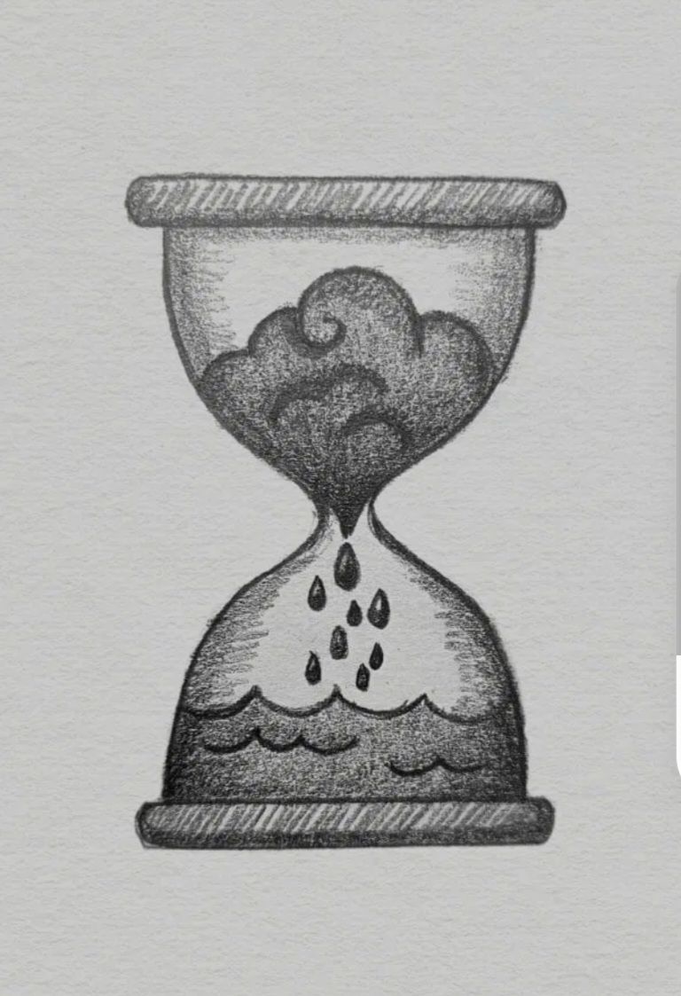 Desenho a Lápis: ampulheta com nuvem e chuva