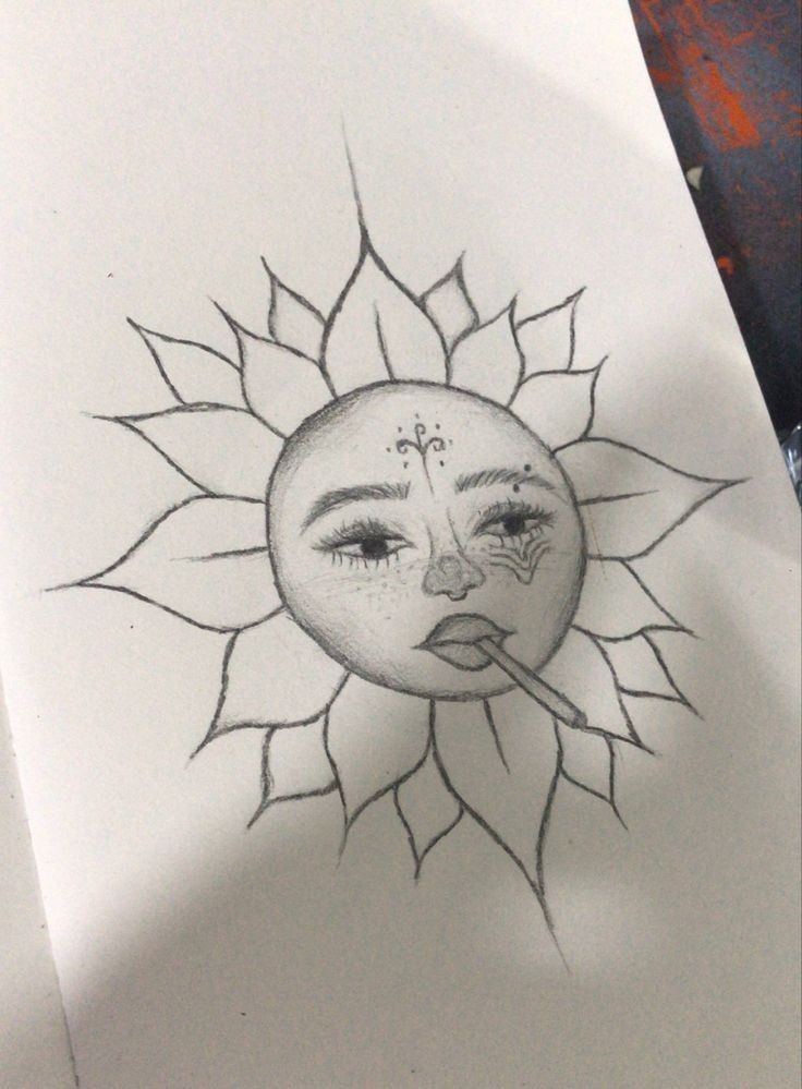 Desenho a Lápis: sol com rosto humano para desenhar