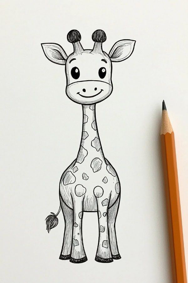Desenho a Lápis: girafa fofa e divertida