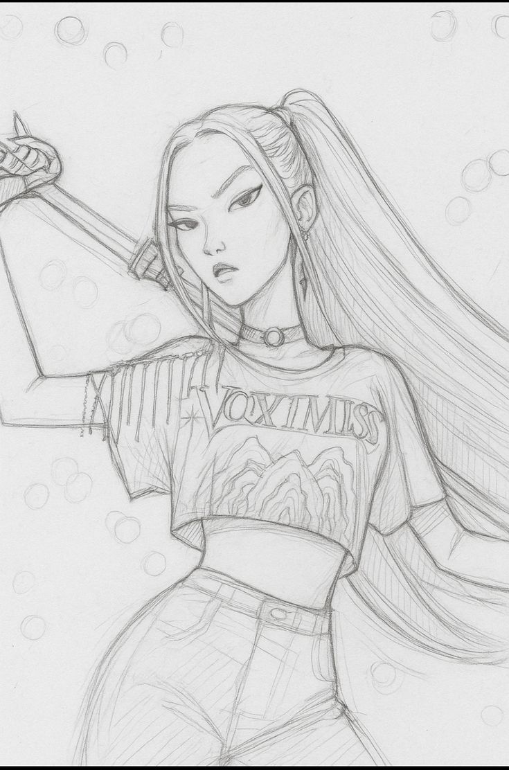 Desenho a Lápis: personagem feminina estilosa ideia