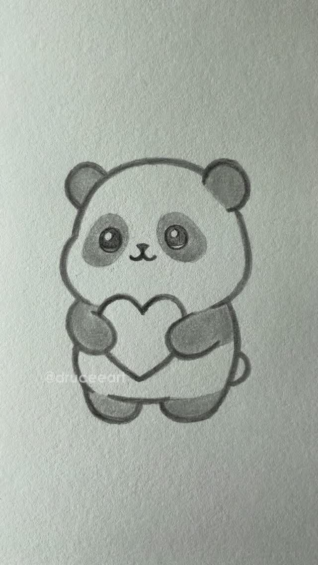 Desenho a Lápis: panda fofo segurando um coração