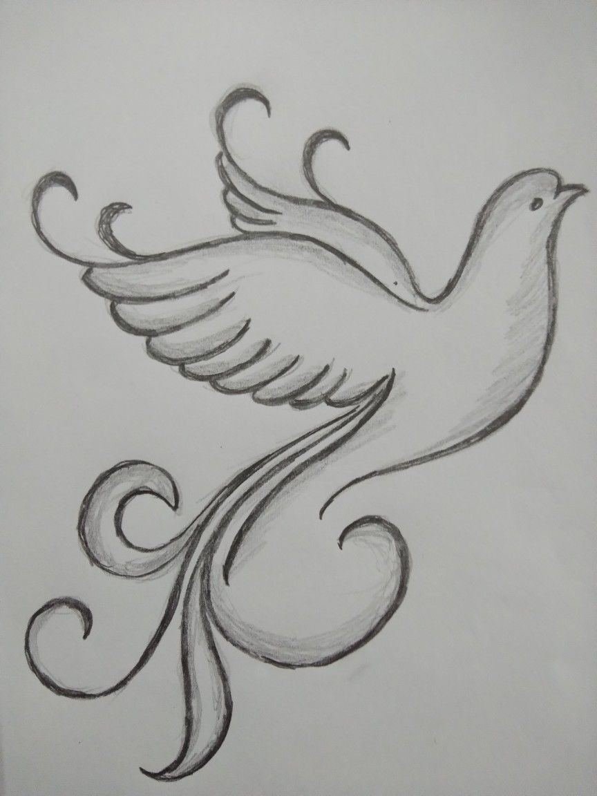 Desenho a Lápis: ave elegante com detalhes fluidos