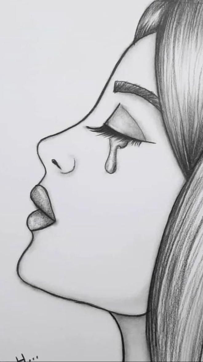 Desenho a Lápis: perfil feminino com lágrima