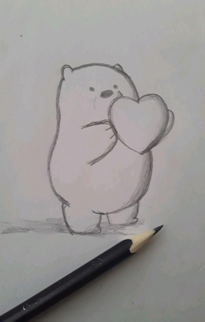 Desenho a Lápis: urso fofo com coração