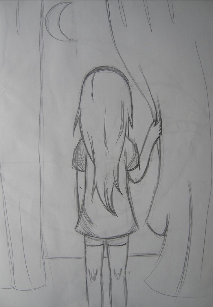 Desenho a Lápis: Garota Olhando a Lua Inspirador