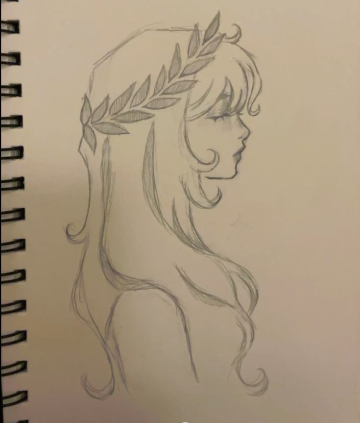 Desenho a Lápis: perfil feminino com coroa de folhas