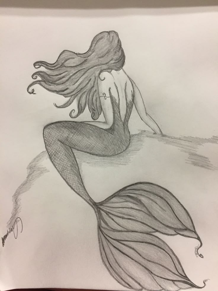 Desenho a Lápis: sereia sentada na pedra