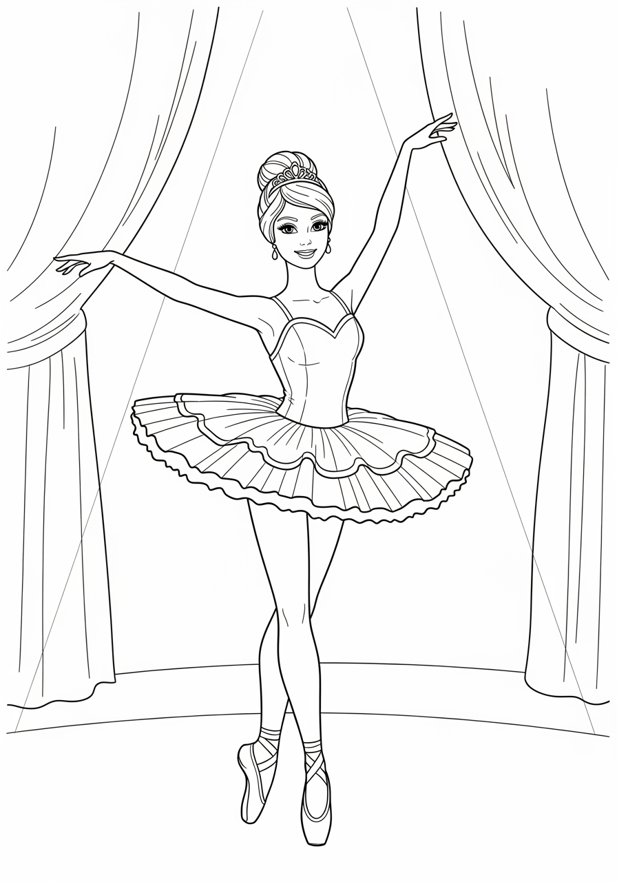 Desenho da Barbie bailarina em palco para colorir