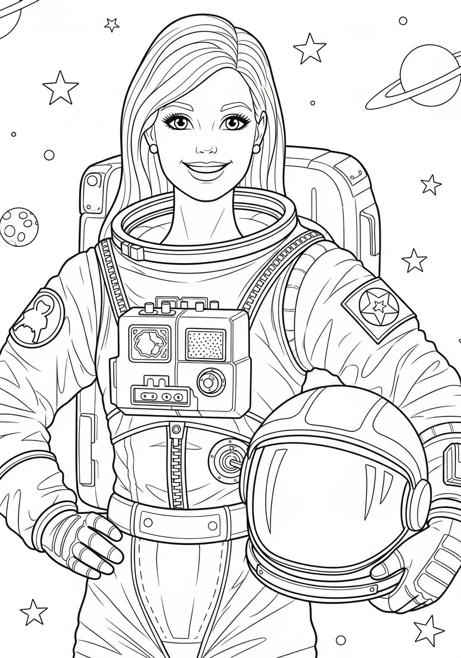Desenho da Barbie astronauta com capacete para colorir