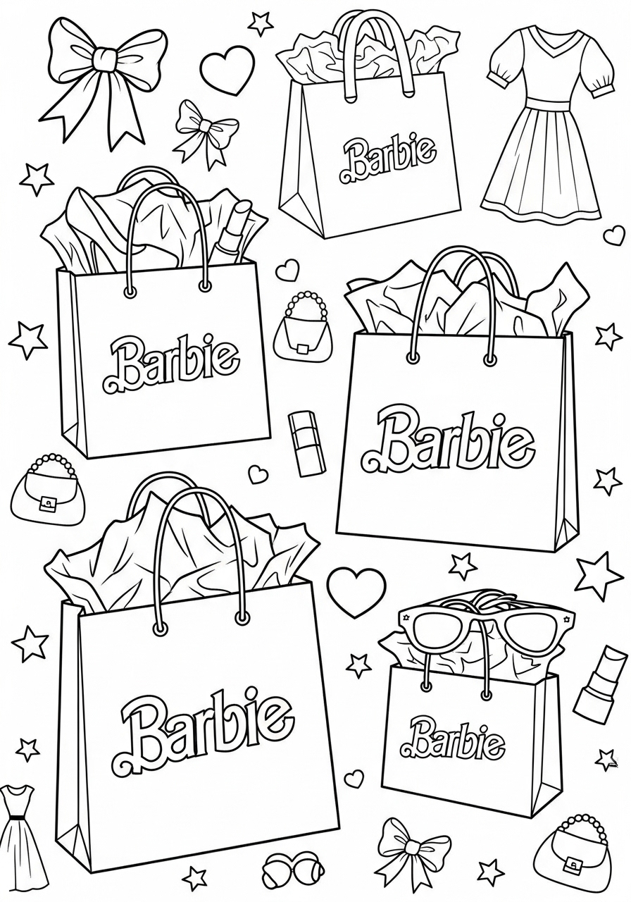 Desenho da Barbie com sacolas de compras para colorir