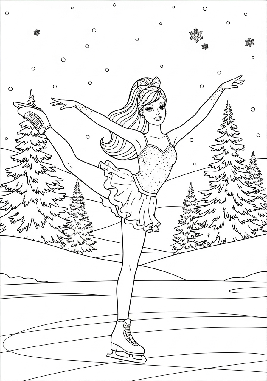 Desenho da Barbie patinando no gelo para colorir