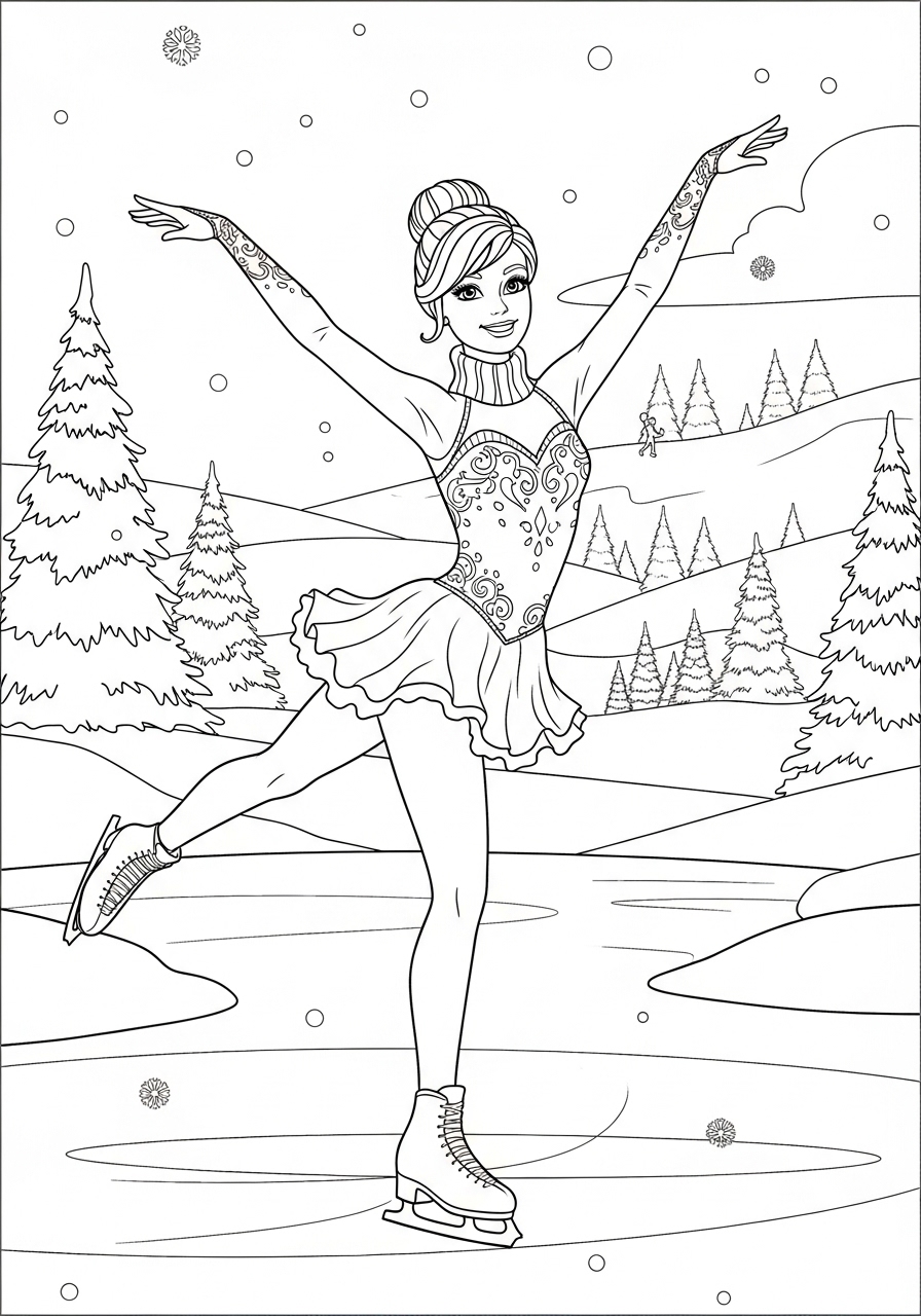 Desenho da Barbie patinando no gelo para colorir