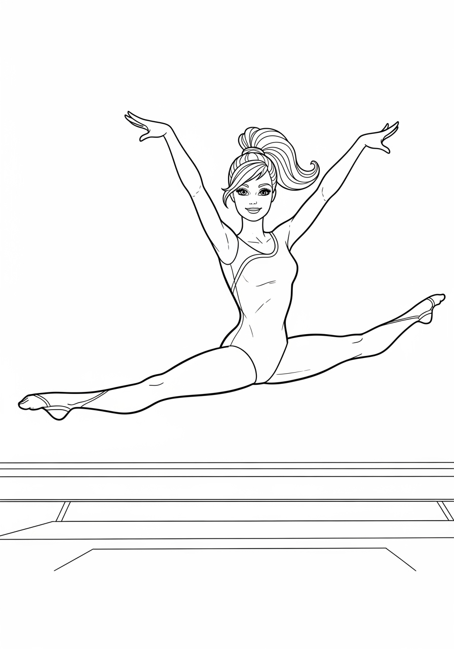 Desenho da Barbie fazendo uma acrobacia para colorir