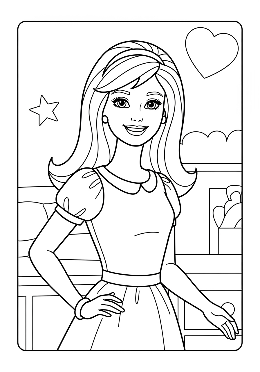 Desenho da Barbie com vestido e acessórios para colorir