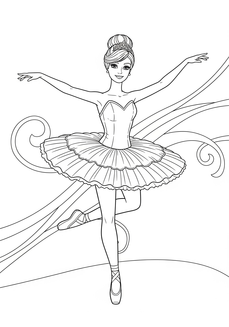 Desenho da Barbie dançando em um tutú para colorir