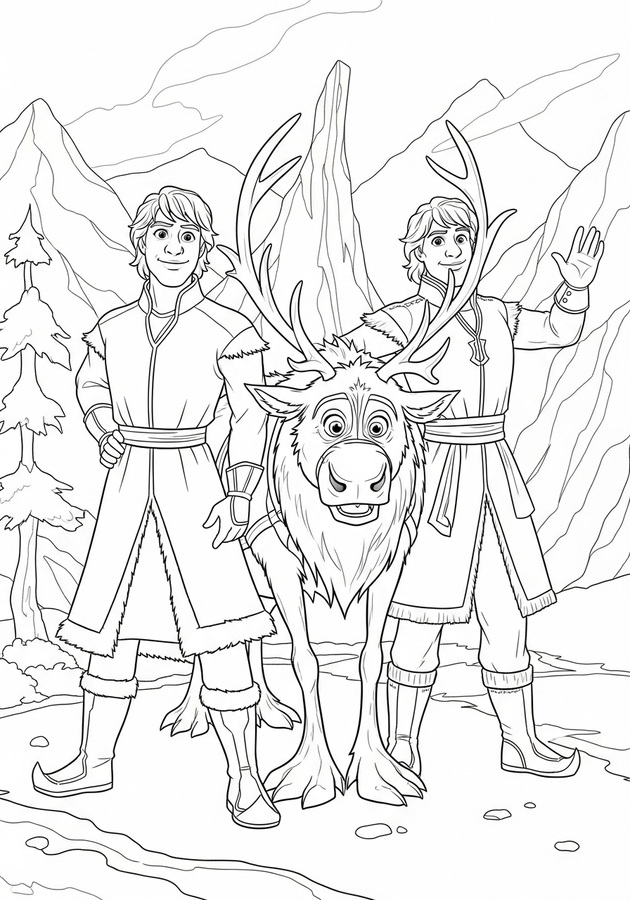 Desenho da Frozen Kristoff e Sven para imprimir e colorir