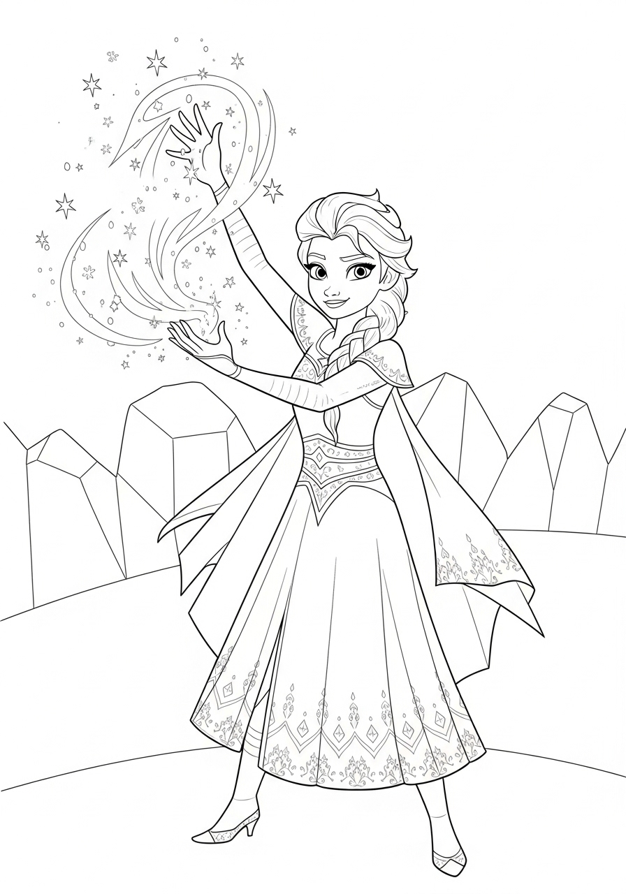 Desenho da Elsa com poderes mágicos para imprimir e colorir