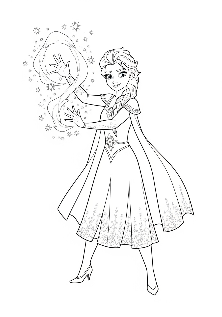 Desenho da Elsa usando magia para imprimir e colorir