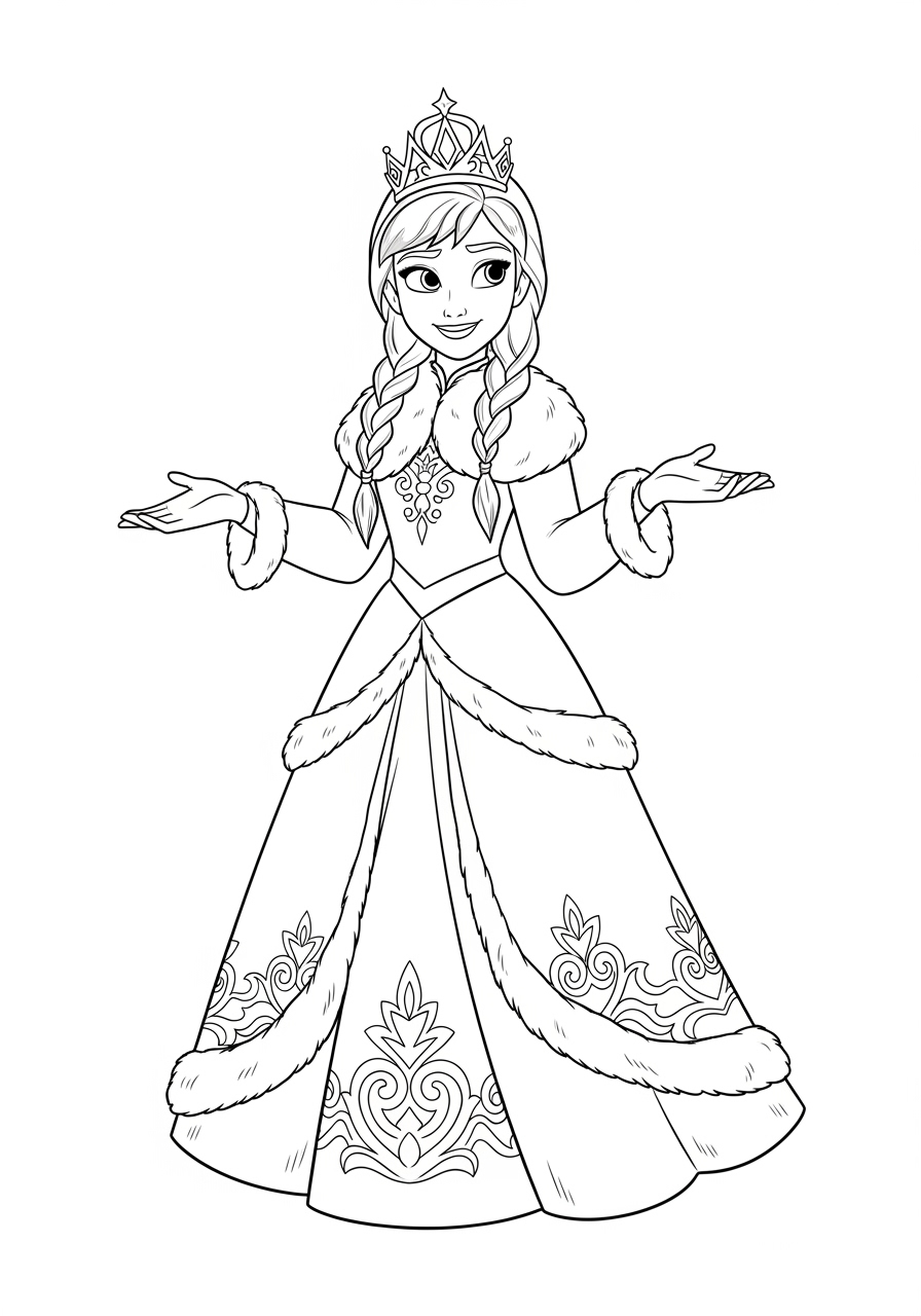 Desenho da Frozen princesa Anna com vestido para colorir