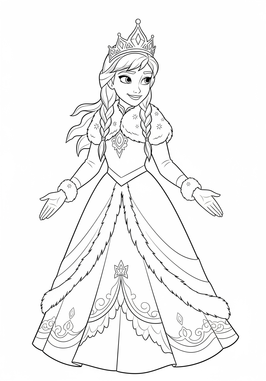 Desenho da Elsa com vestido longo para imprimir e colorir