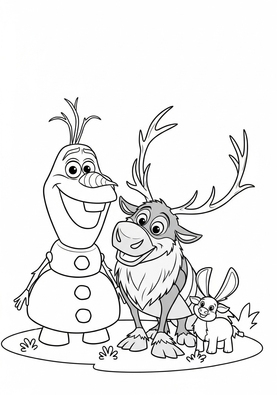 Desenho da Frozen com Olaf e Amigos para Colorir e Imprimir