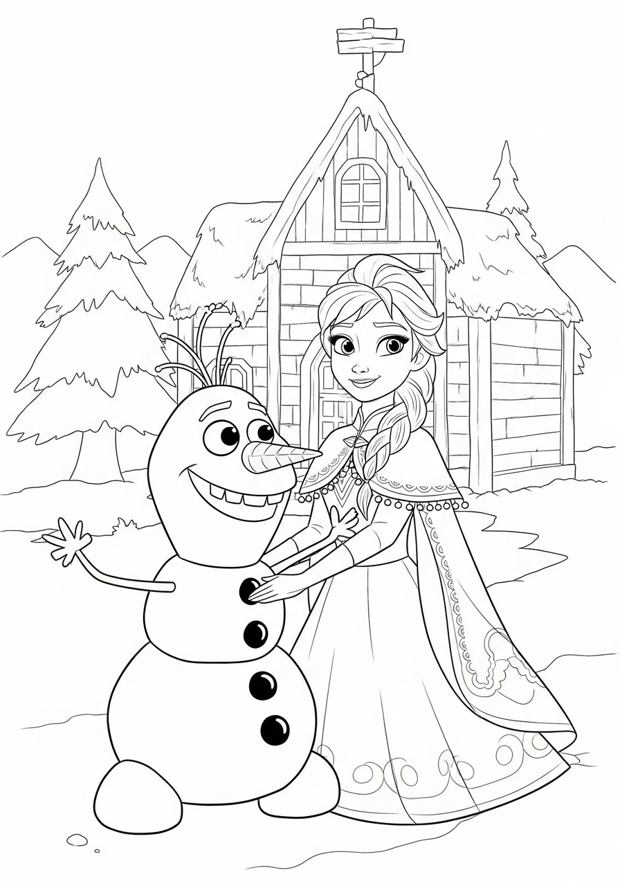 Elsa e Olaf na Neve para Colorir e Imprimir Elsa e Olaf na Neve para Colorir e Imprimir
