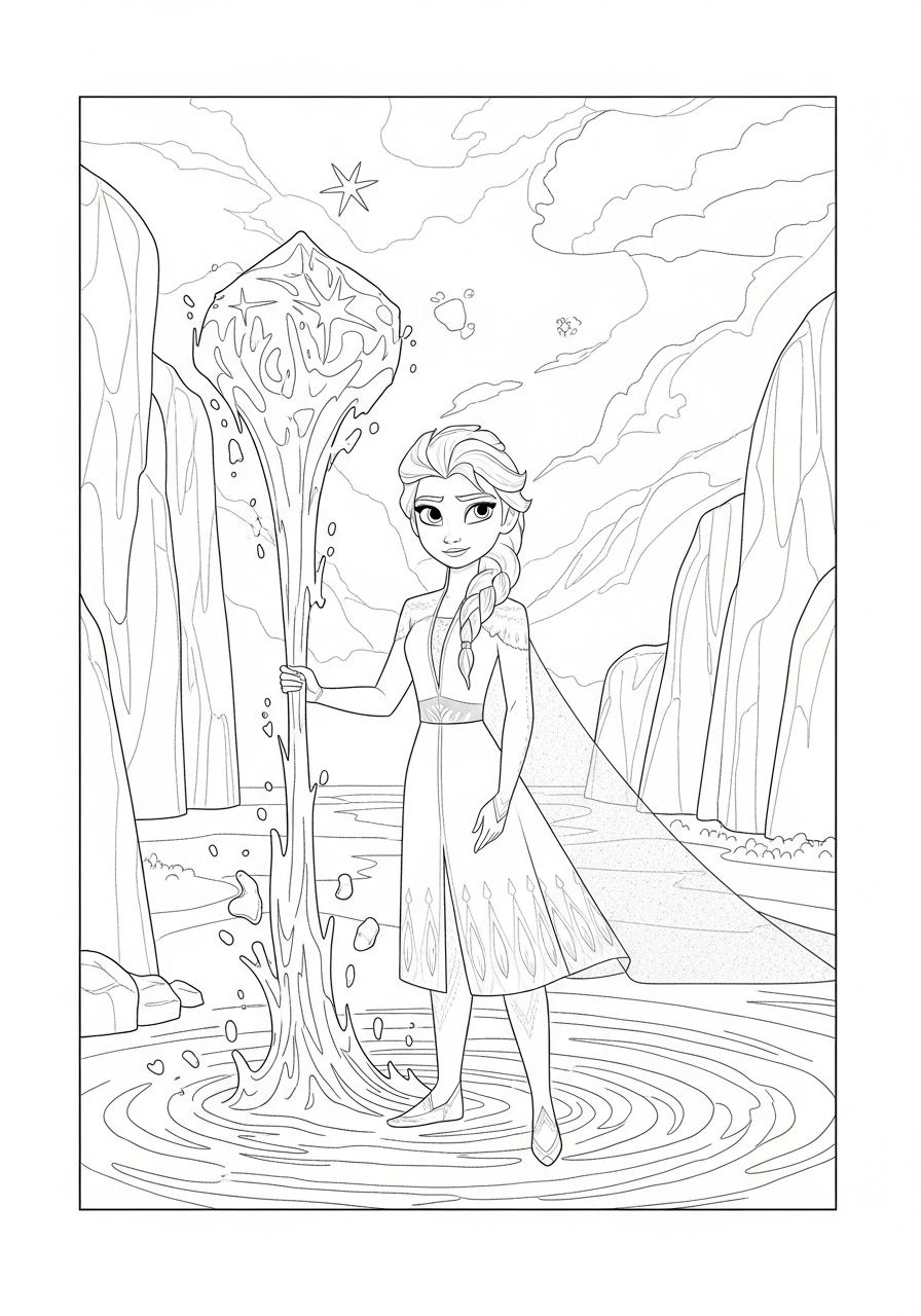 Elsa usando magia Frozen para Colorir e Imprimir