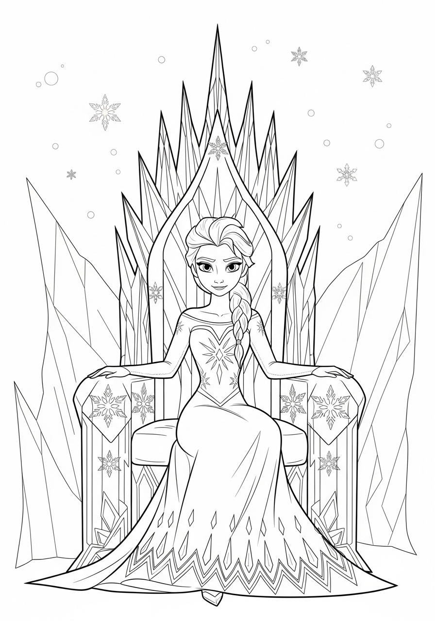 Elsa sentada no trono para Colorir e Imprimir