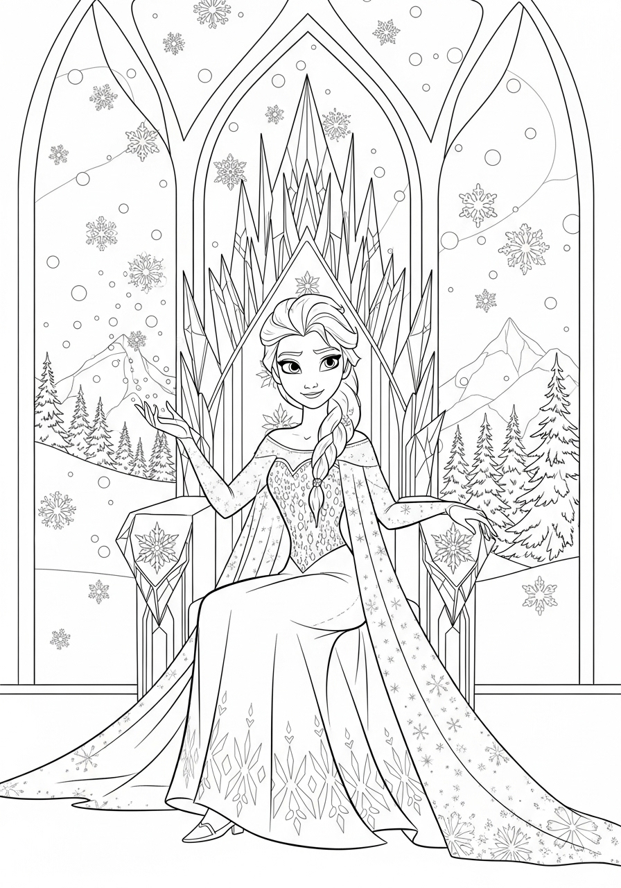 Elsa no Trono para Colorir e Imprimir de Frozen Elsa no Trono para Colorir e Imprimir de Frozen