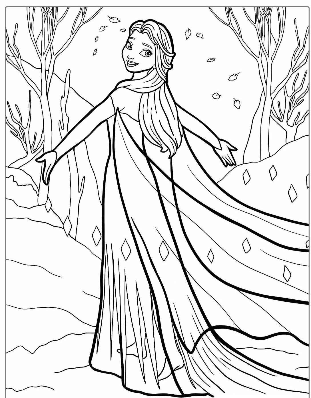 Elsa da Frozen com vestido longo para Colorir e Imprimir Elsa da Frozen com vestido longo para Colorir e Imprimir
