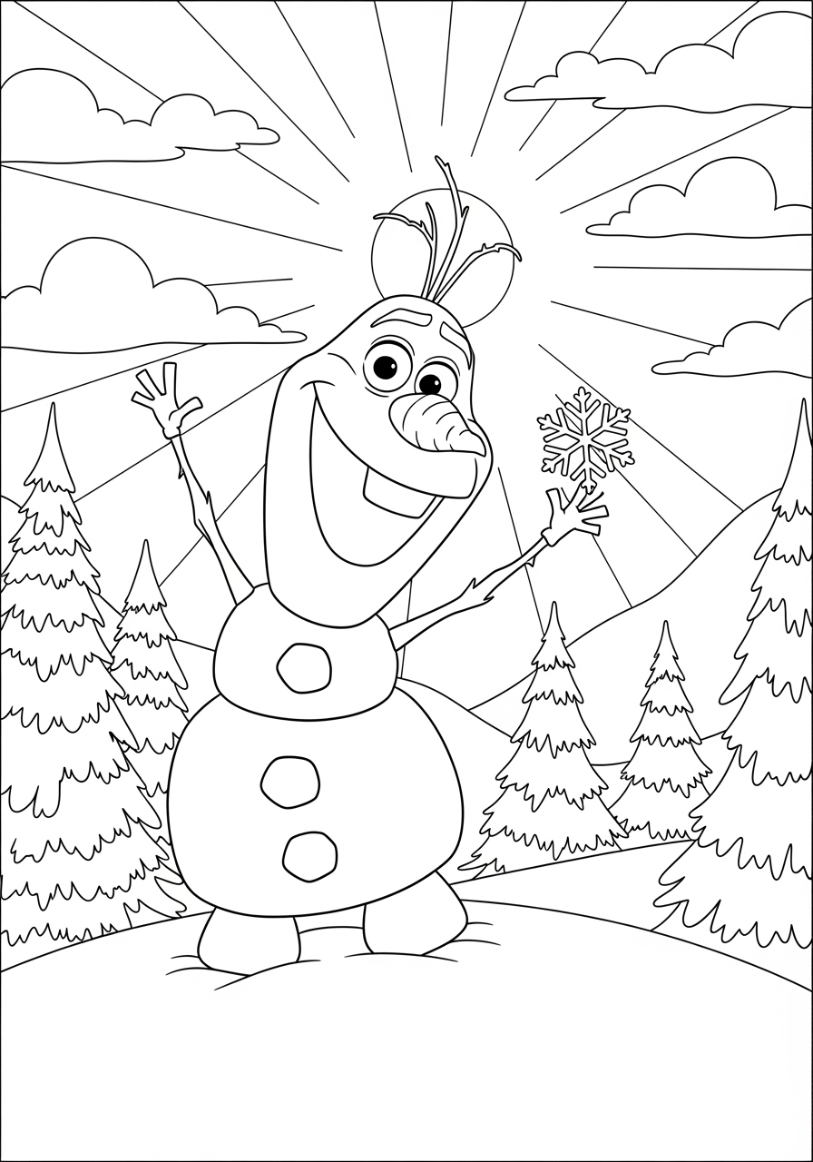 Desenho do Olaf segurando um floco de neve para colorir