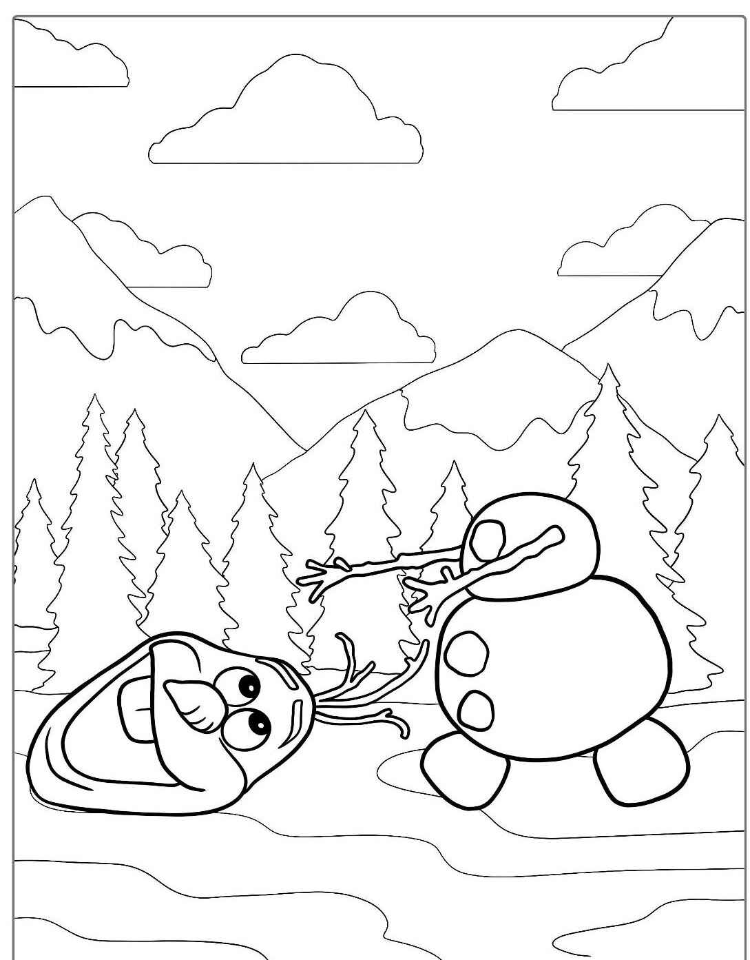 Olaf e boneco de neve para colorir e imprimir Olaf e boneco de neve para colorir e imprimir