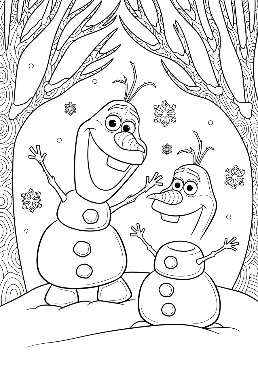 Desenho da Olaf e seu amigo para imprimir e colorir