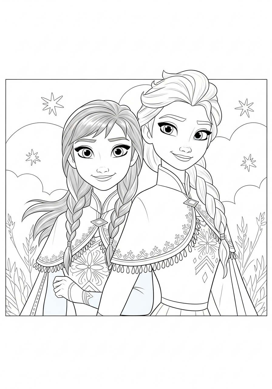 Elsa e Anna da Frozen para Colorir e Imprimir