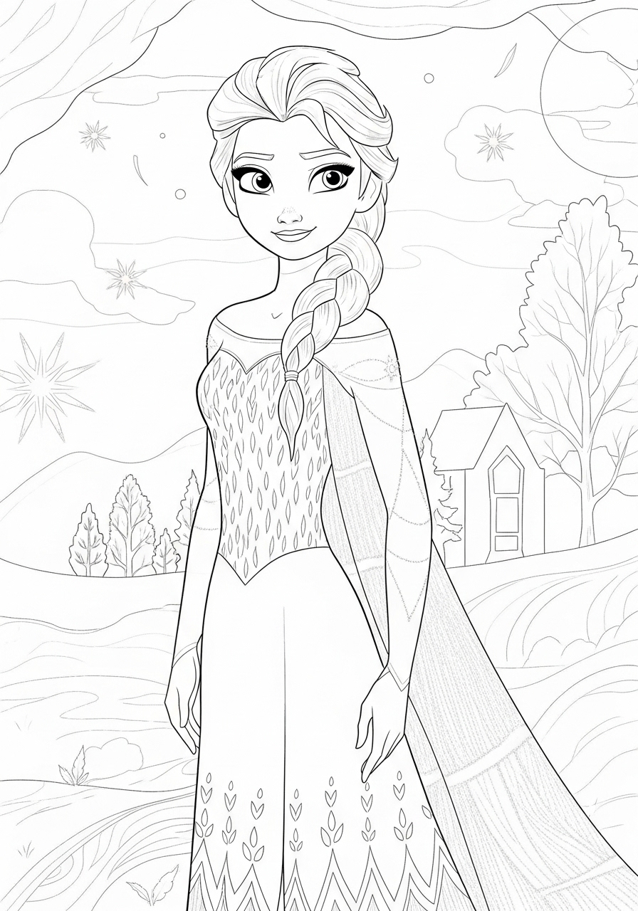 Desenho da Elsa da Frozen para imprimir e colorir