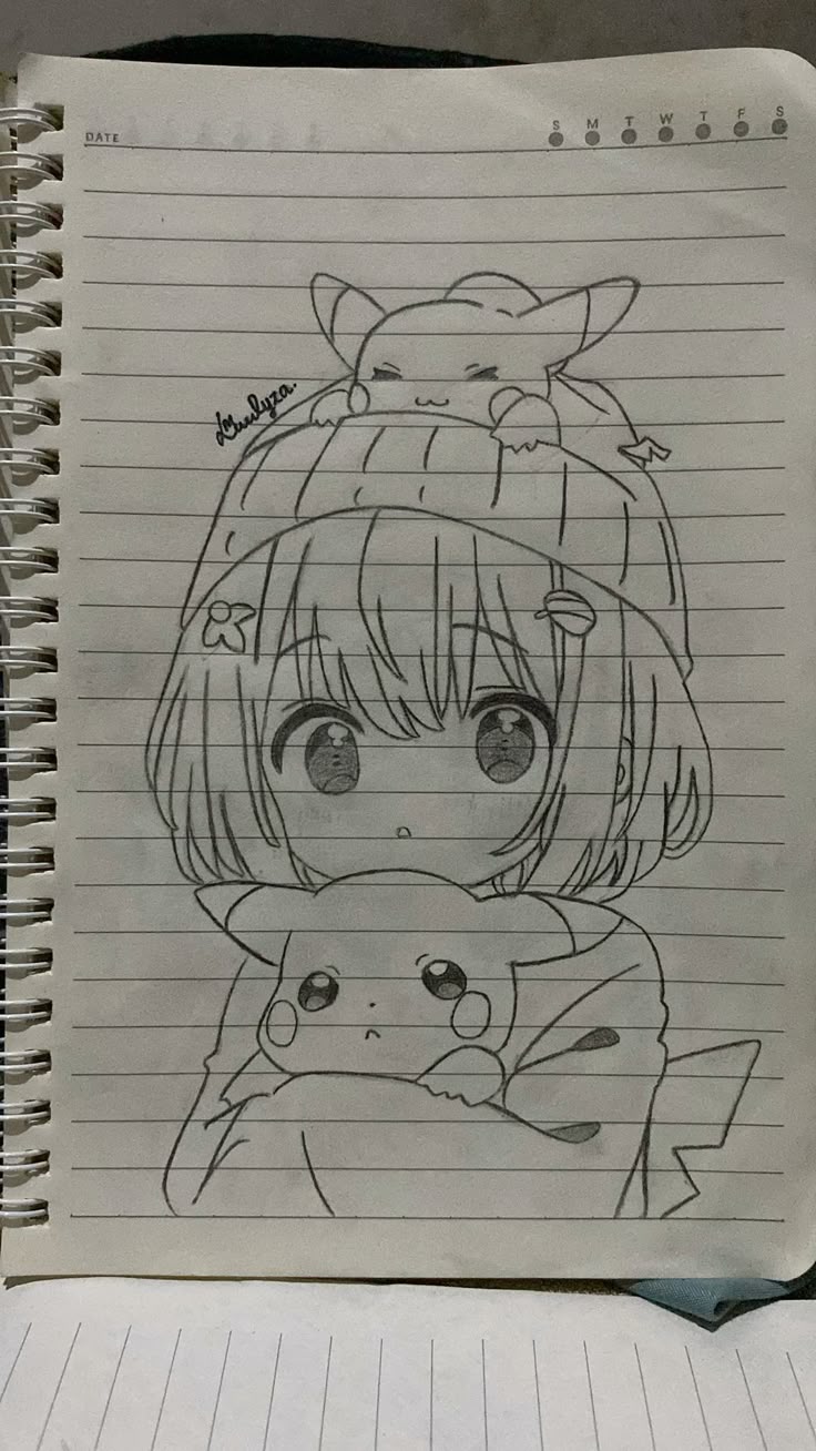 Desenho de Anime para Desenhar de menina com Pikachu fácil e bonito