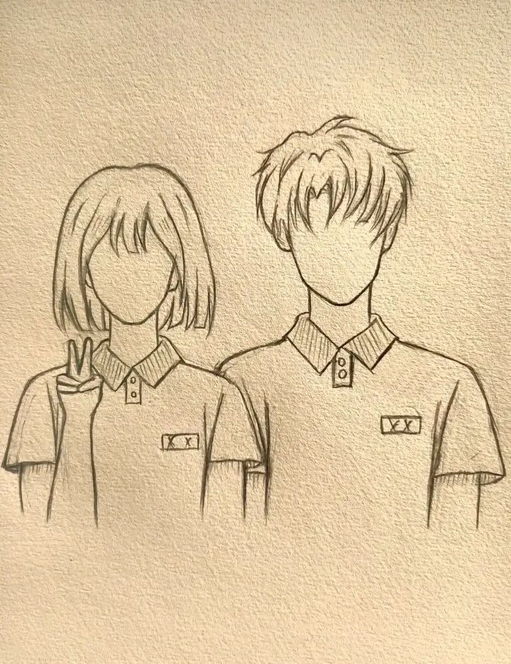 Desenho de Anime para Desenhar de dois personagens sem rostos