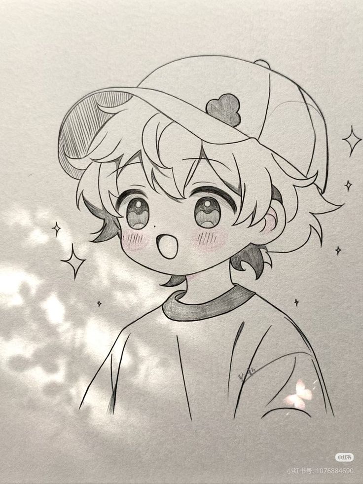 Desenho de Anime para Desenhar de garoto sorrindo com boné