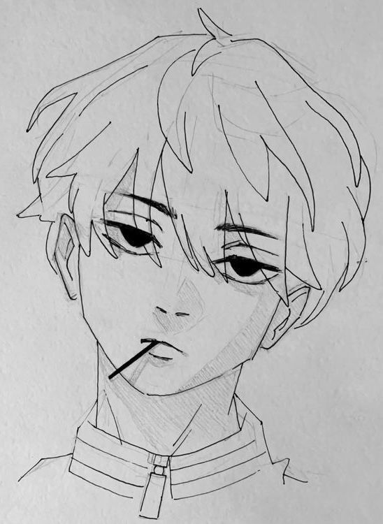 Desenho de Anime para Desenhar de jovem com cabelo curto e cigarro