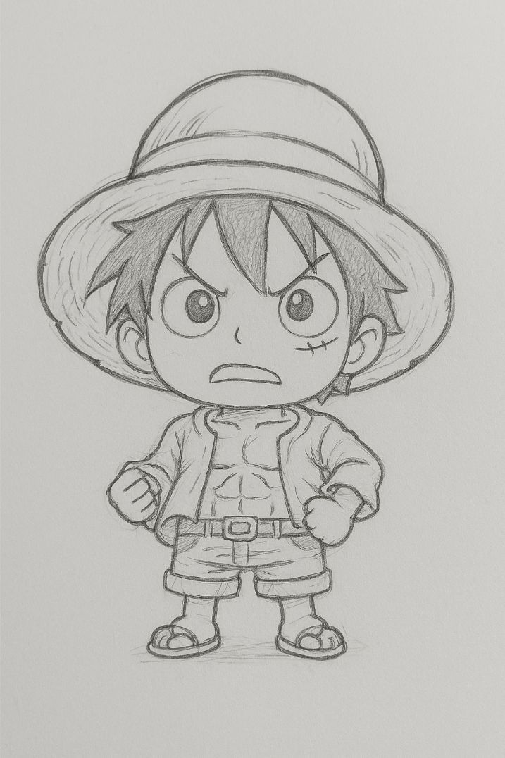 Desenho de Anime para Desenhar do Luffy em estilo chibi