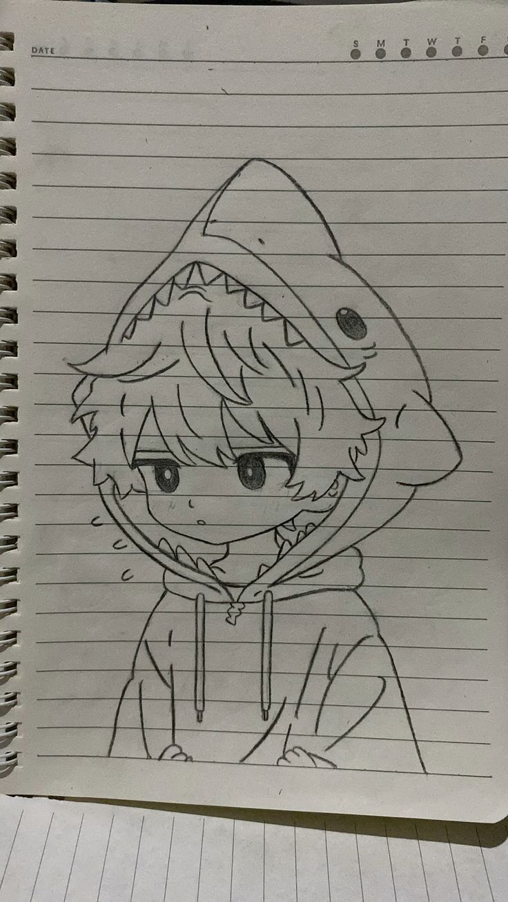 Desenho de Anime para Desenhar de menino com capuz de tubarão