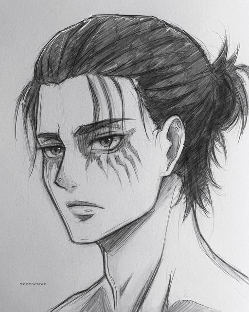 Desenho de Anime para Desenhar de personagem masculino com cabelo preso