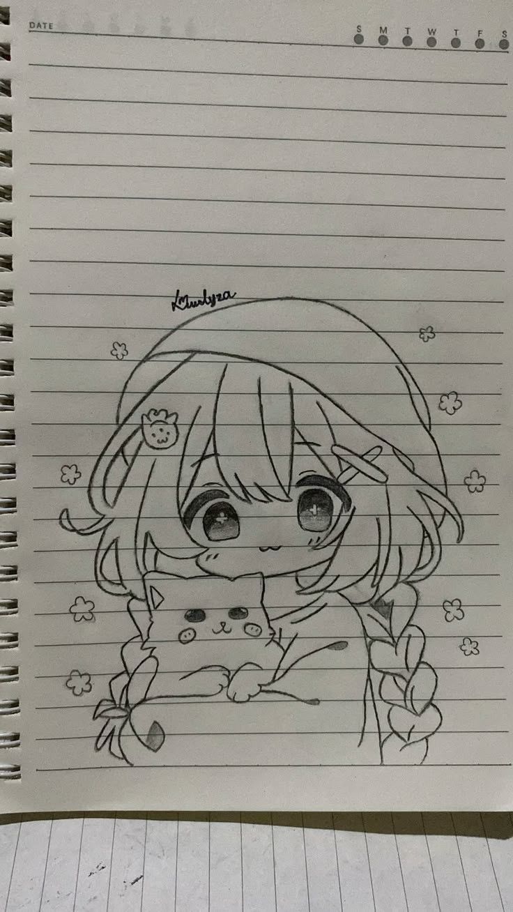 Desenho de Anime para Desenhar de Menina com Gato fácil e bonito