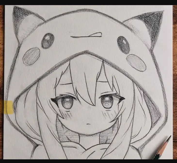 Desenho de Anime para Desenhar de personagem com capuz bonito