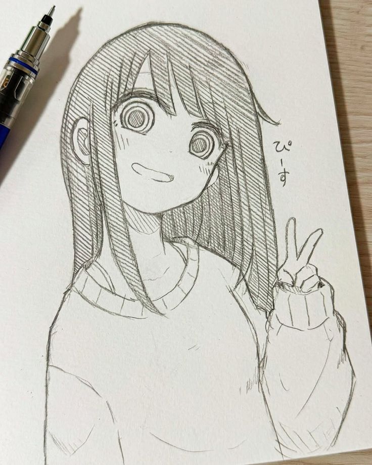 Desenho de Anime para Desenhar de menina sorrindo com cabelo longo
